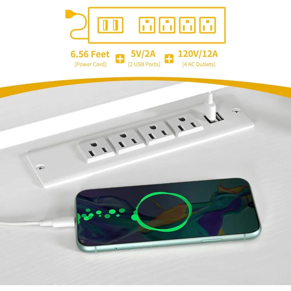 Desk with Drawers, Hutch, Power Outlets, and LED Lights for Home Office with Storage Shelves