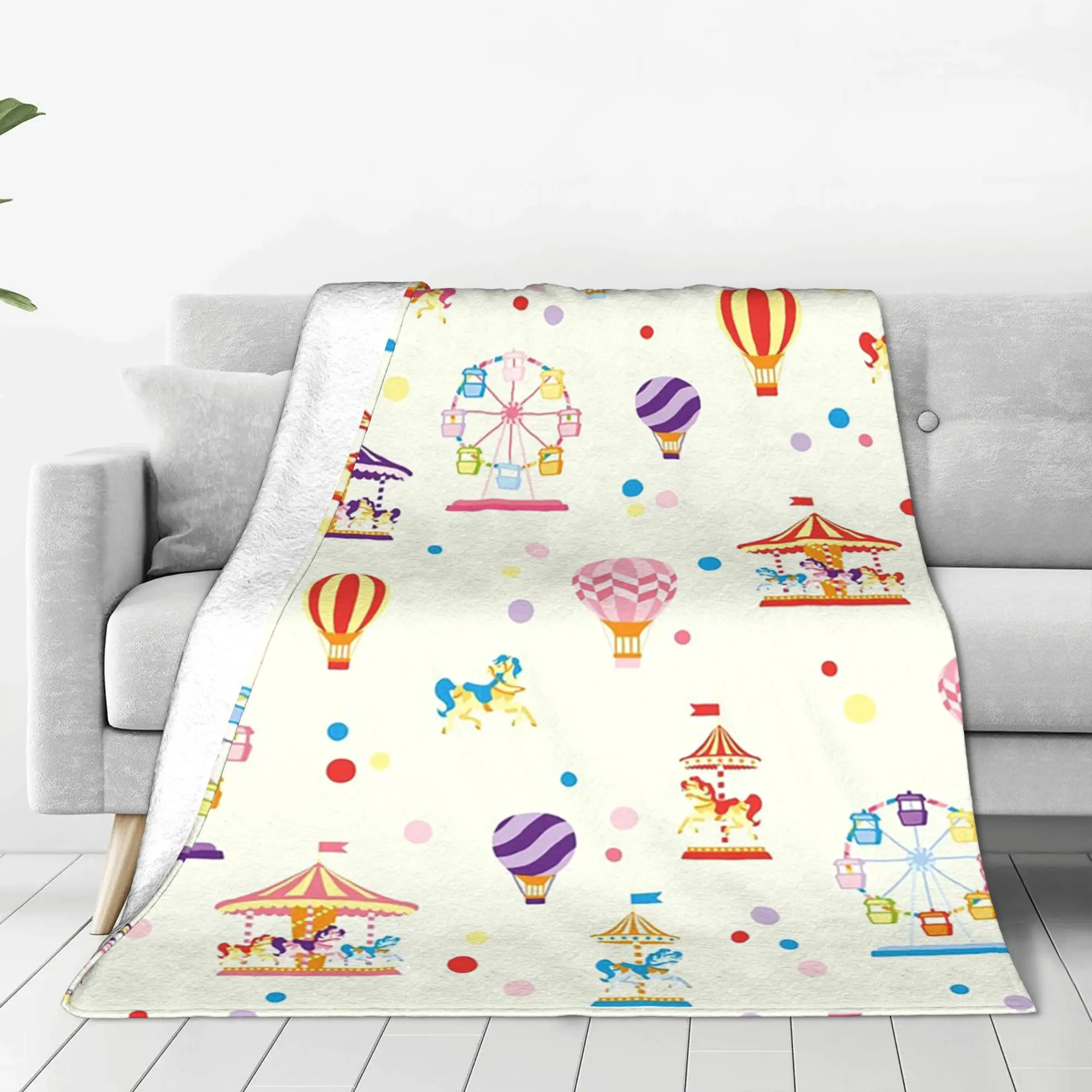 Fun Fair Carousel Hot air Balloons Ferris Wheel Blankets Flannel Sofa Throw Blanket for Couch Bedding Office Throws Bedspread view 4