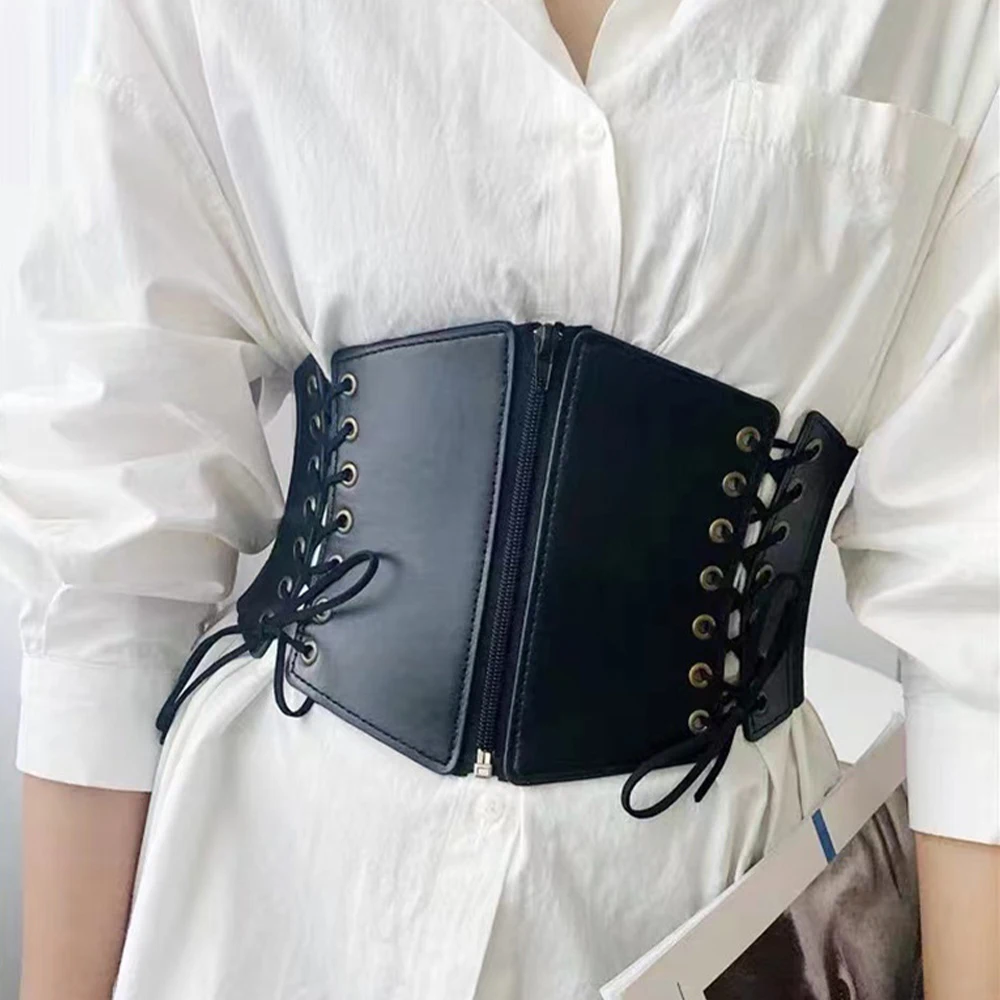 Women Corset Wide Belts PU Leather High Elastic Waist Belt Adjustable Slimming Waistband Fashion Dress Girl Clothes Decoration