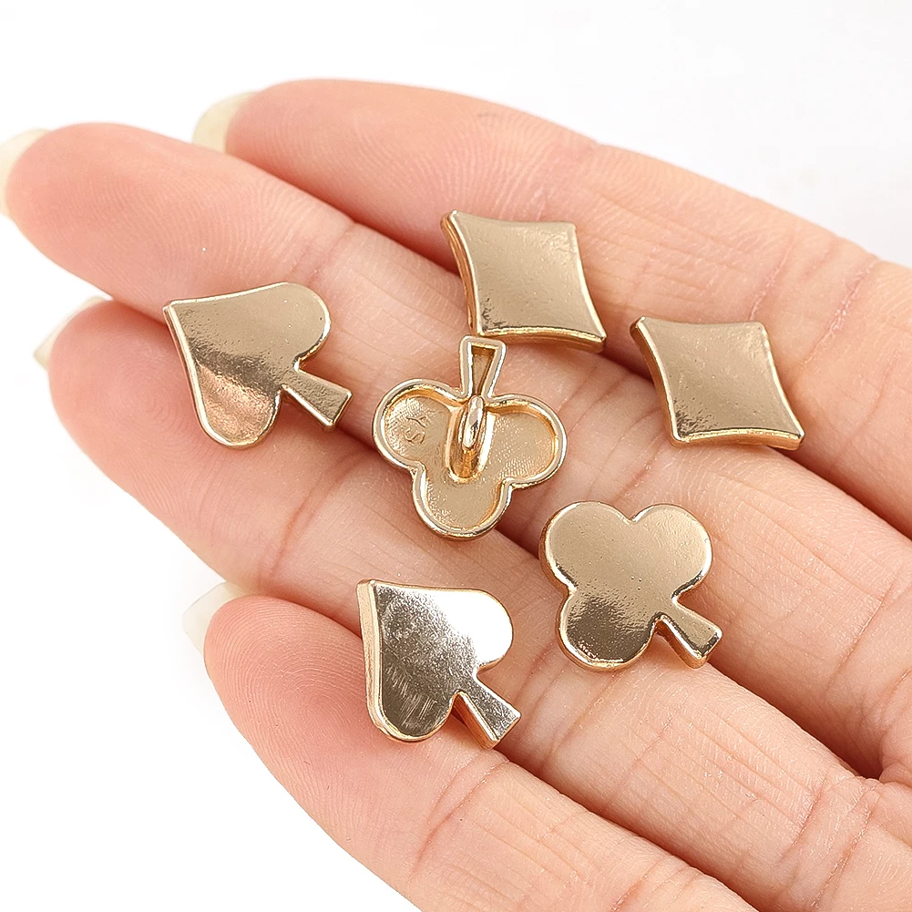 4PCS Poker Metal Buttons Peach Heart Love Diamond Shaped Playing Cards Creative Personality Match Hand-stitched Buttons