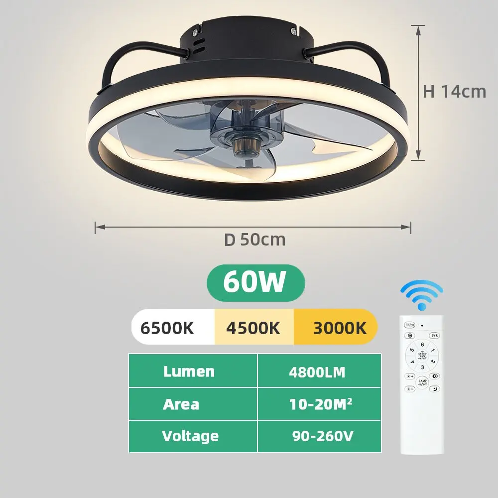 LED Ceiling Fan Light DC Motor With Light Power 55W Bedroom Decoration Ventilation Fan 90V~265V Invisible Blade Mute image 3