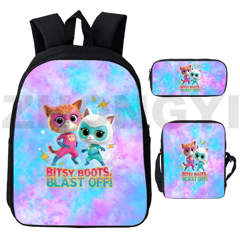 Sac à dos coloré imprimé en 3D Smile Kitties Anime pour enfants, cartable chat mignon, cartables pour filles et garçons, cartable de sport en plein air, 3 en 1