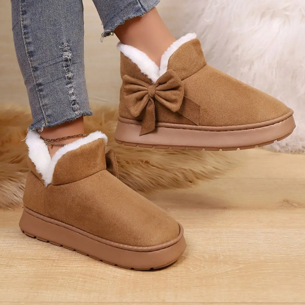 

Bow-knot Women's Snow Boots Lining Keep Warm Slip-On Platform Boots Soft Non Slip Winter Shoes For Winter Season Snow Weather