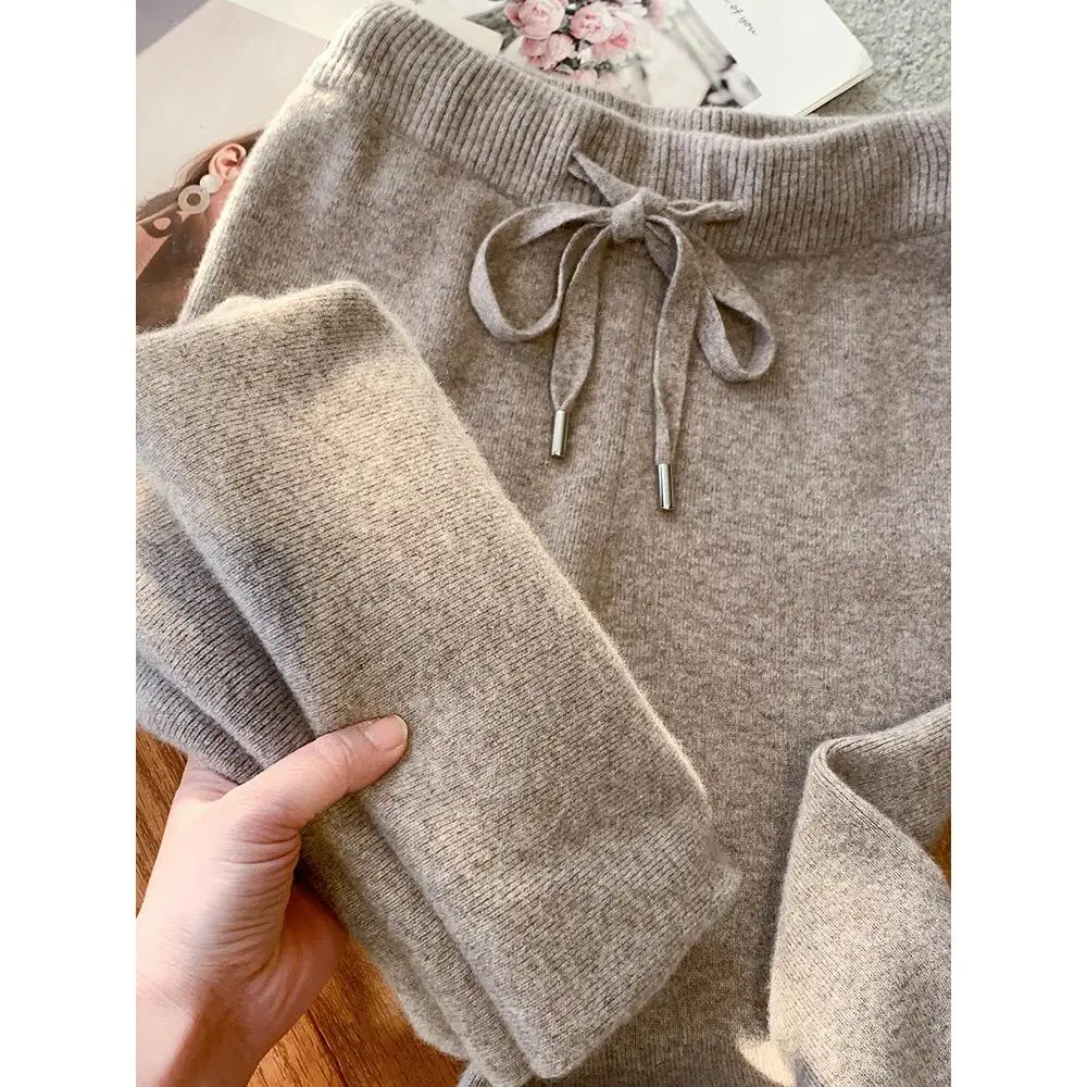 Autumn Winter New Sle Thi Soft Trendy Women's Camere Pants Wide Leg Wool Straight Knitted Trousers Casual Straight Pants