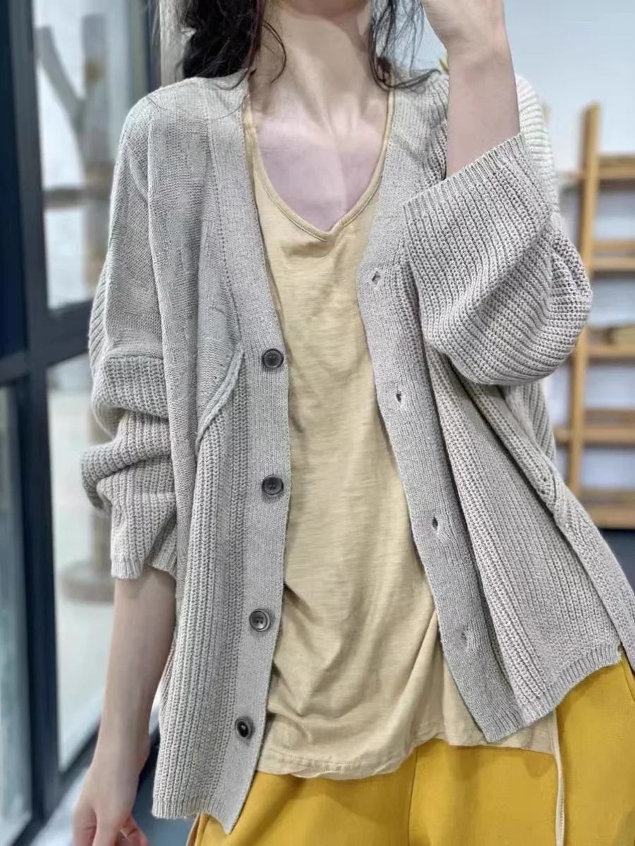 레트로 니트 오픈 가디건 루즈 캐주얼 다용도 컬러 브이넥 니트웨어 브랜드 출퇴근용 긴 소매 가을 아이템