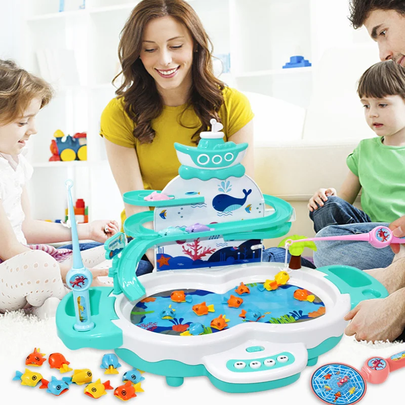 Children Electric Fishing Toy Multifunctional Track Magnetic Levitation Fishing Table Parent-child Interactive Toys with Music