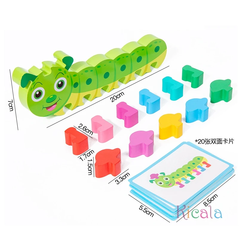 หนอนผีเสื้อที่มีสีสันรูปร่างการเรียงลําดับและจับคู่ของเล่นการศึกษาไม้การเรียนรู้ของเล่นของเล่นที่มีสีสันทนทานของเล่นไม้ของขวัญ