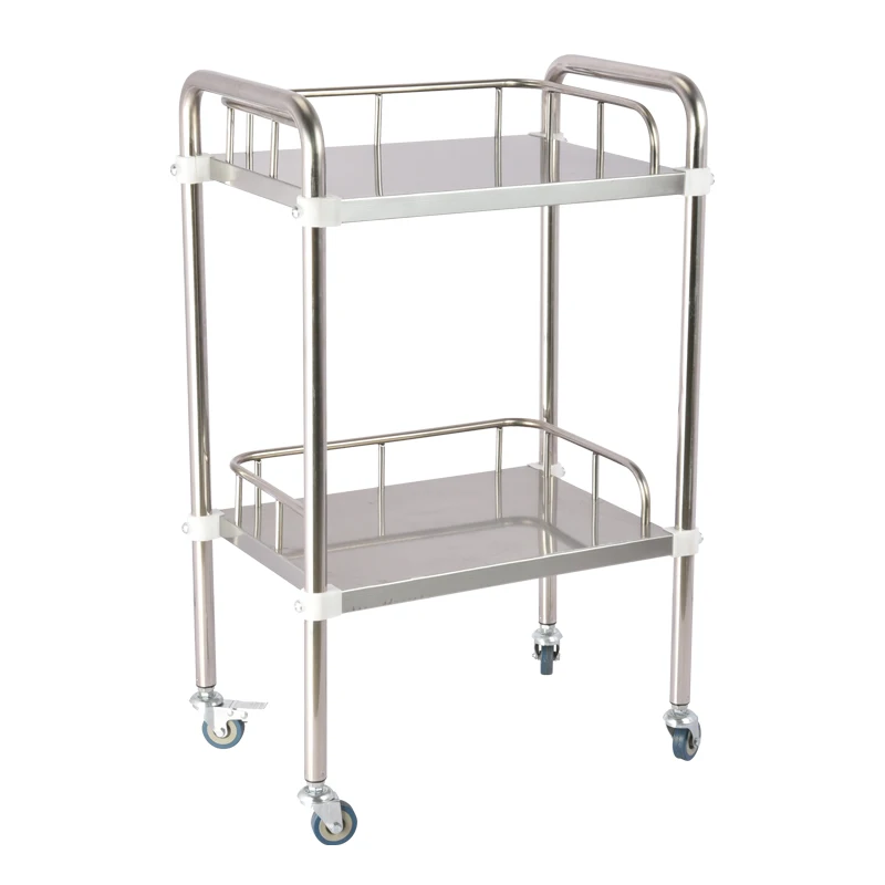 

Medical cart hospital stainless steel 2 layer service dental laboratory cart