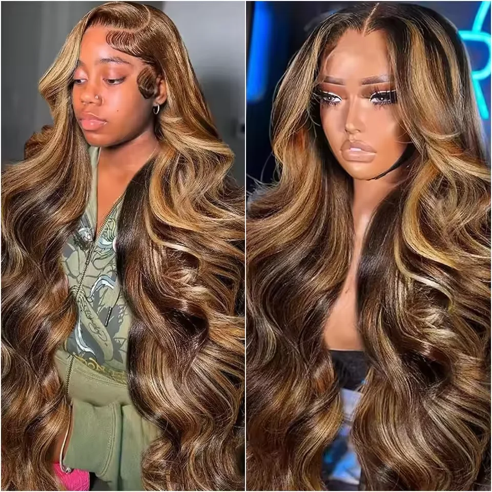 220% Density P4/27 Highlight Body Wave Human Hair 46 Inches 13x4 13x6 HD Transparent Lace Front Wigs Brazilian Human Hair For Women