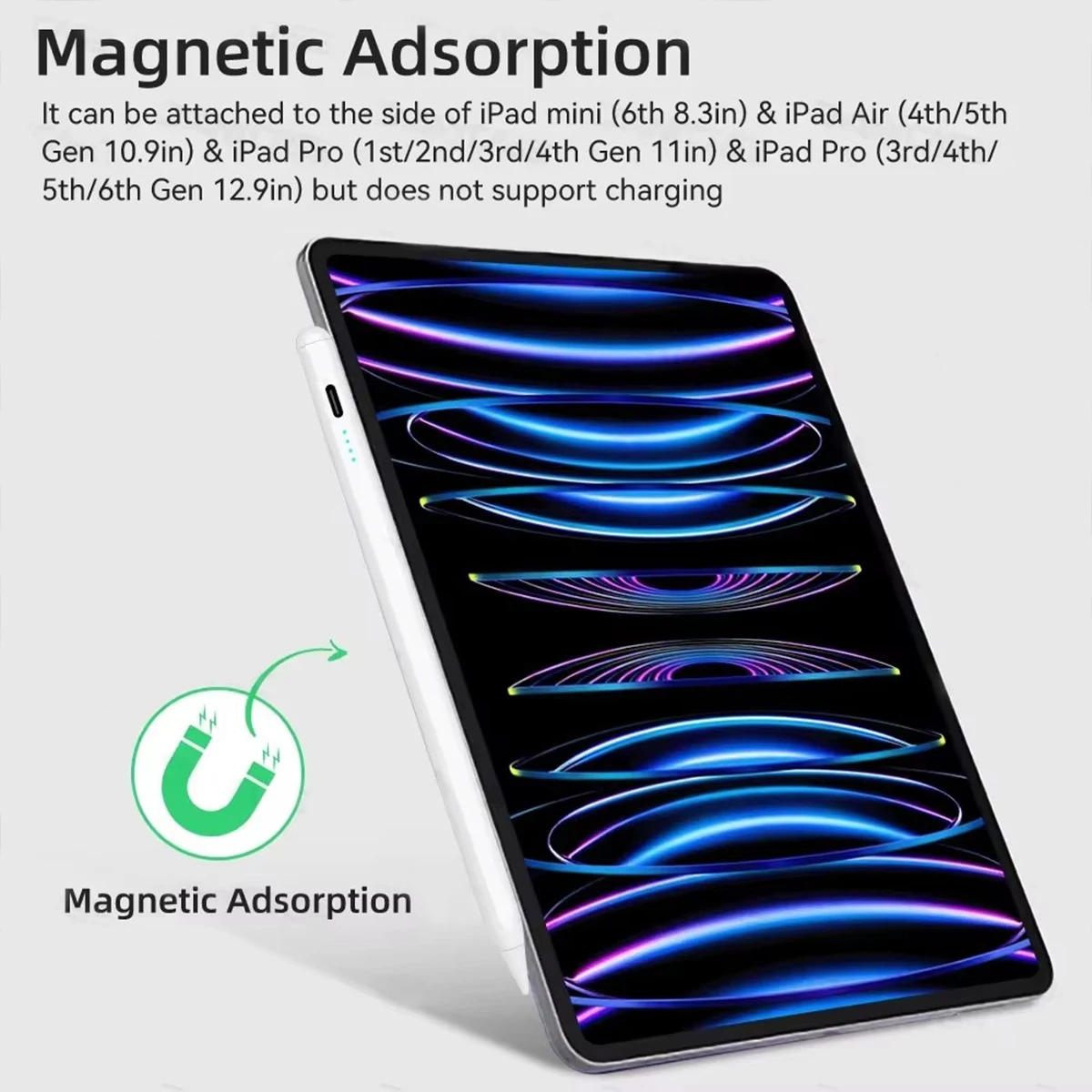 قلم رصاص لجهاز iPad Air M2 2024 مع قلم لوحي قابل لإمالة رفض اليد لجهاز iPad Pro M4 Pro 11/12.9 iPad 5/6/7/8/9/10th Mini 6