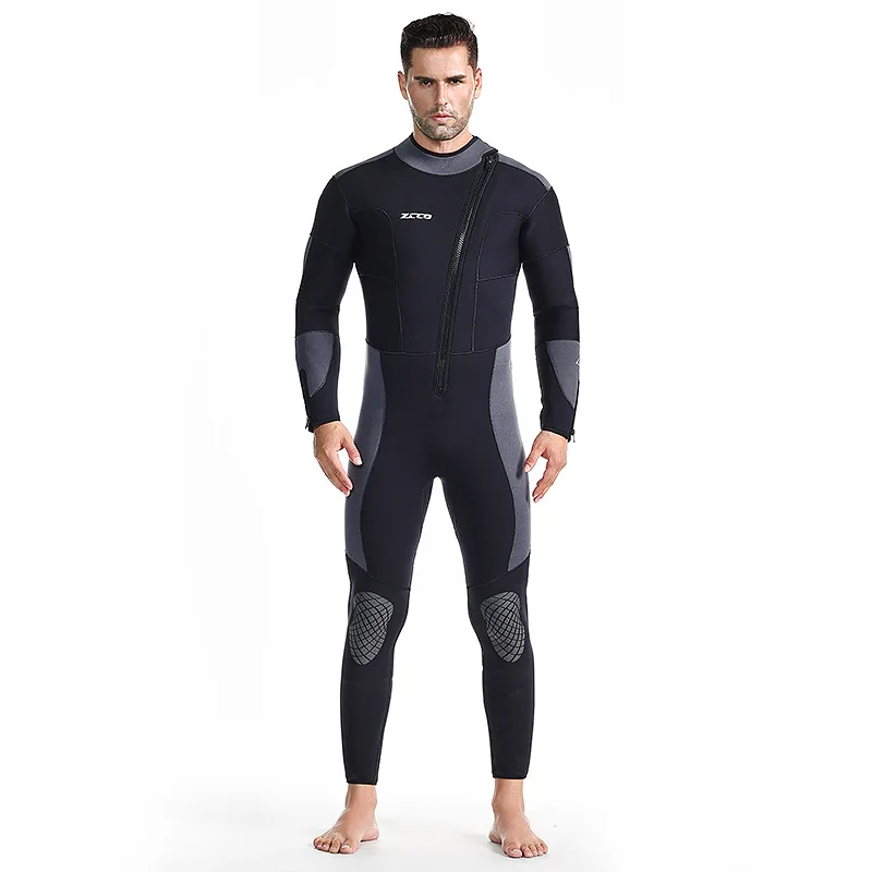 5mm Neoprene Wetsuit Men Long-sleeved One-piece Diving Suit Surfing Warm Swimsuit Water Protection Equipment