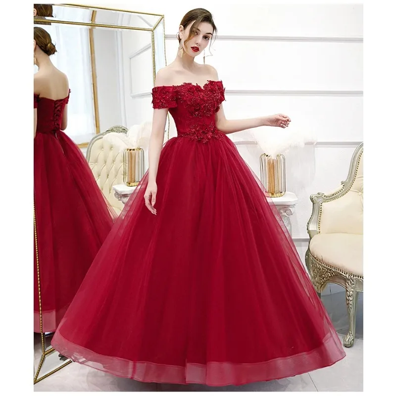 

Новинка 2025, женское винно-красное сетчатое вечернее платье на одно плечо с вышивкой, модное утягивающее платье подружки невесты, художественное экзаменационное платье