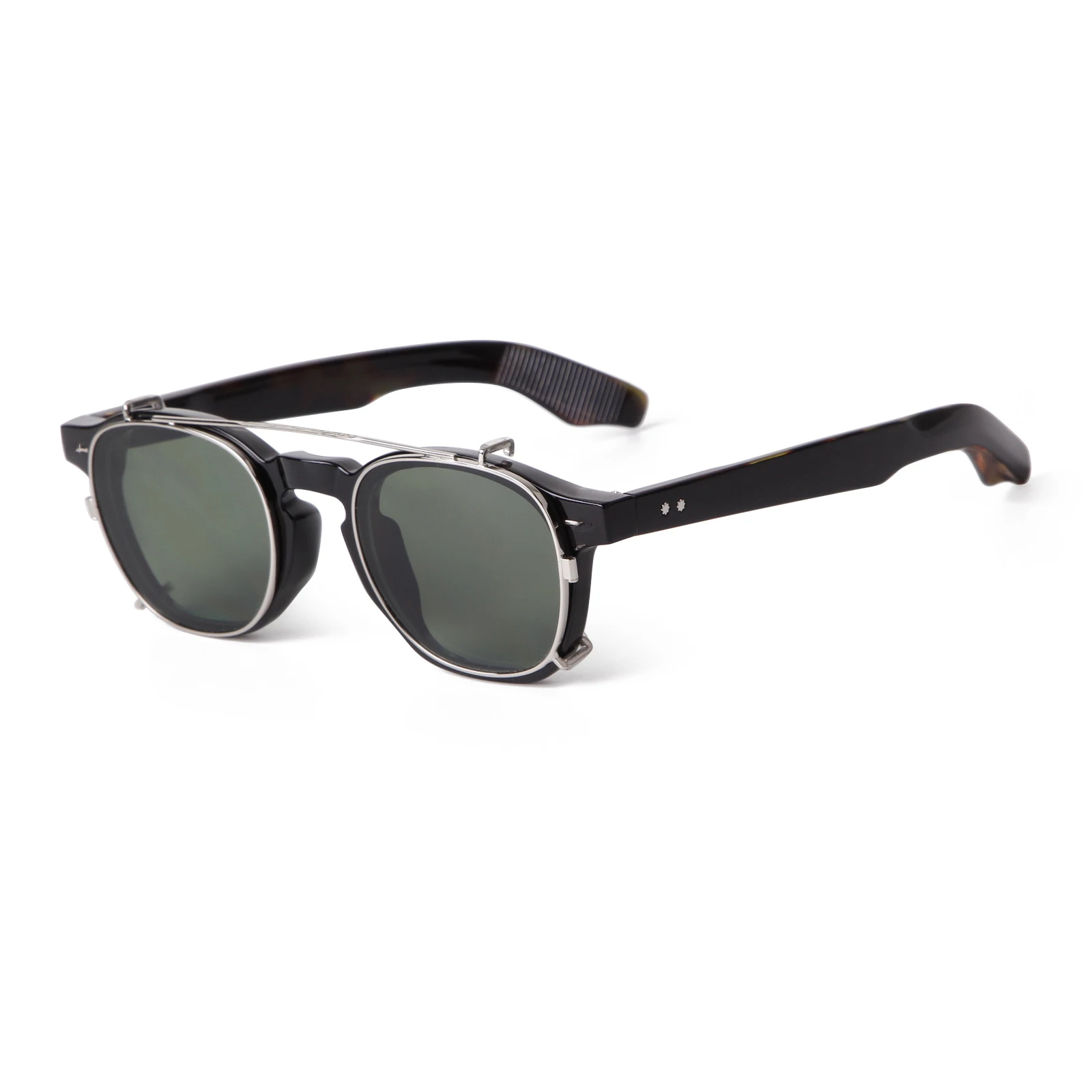 Vintage Niet Steampunk Clip auf Sonnenbrille Frauen Männer Klassische Quadratische Abnehmbare Flip Polarisierte Linse Sonnenbrille Gafas De Sol UV400 – Detail 11