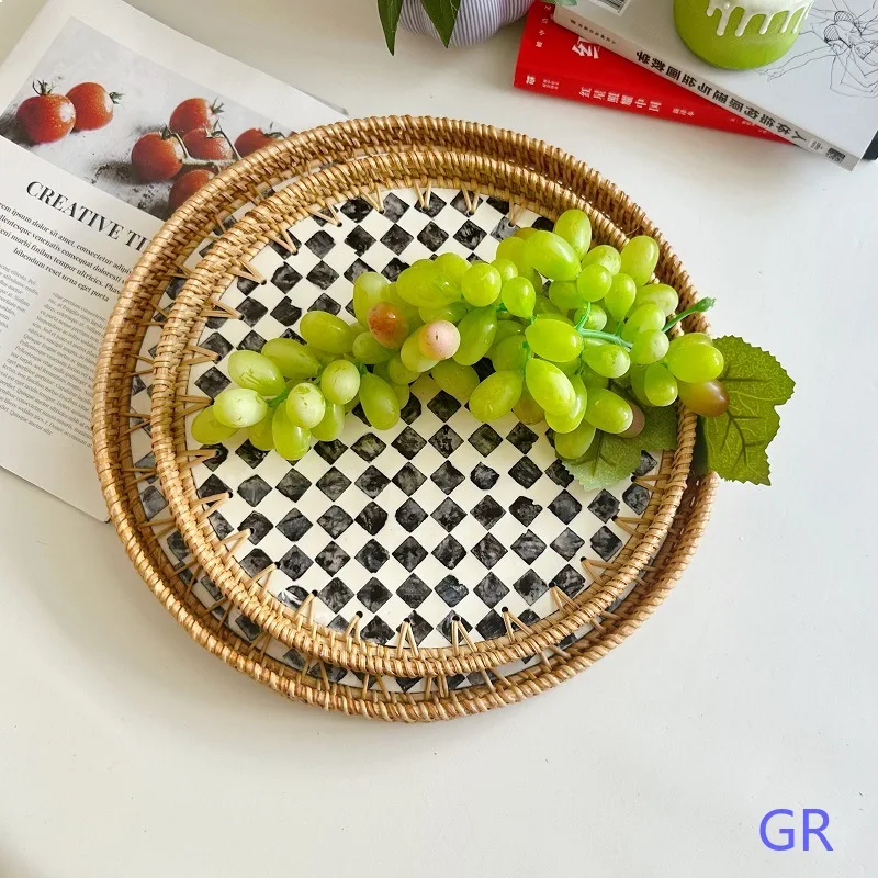 Cross-Border Rattan Shell Tray Woven Storage Fruit Dish Tea Tray for Living Room Coffee Table