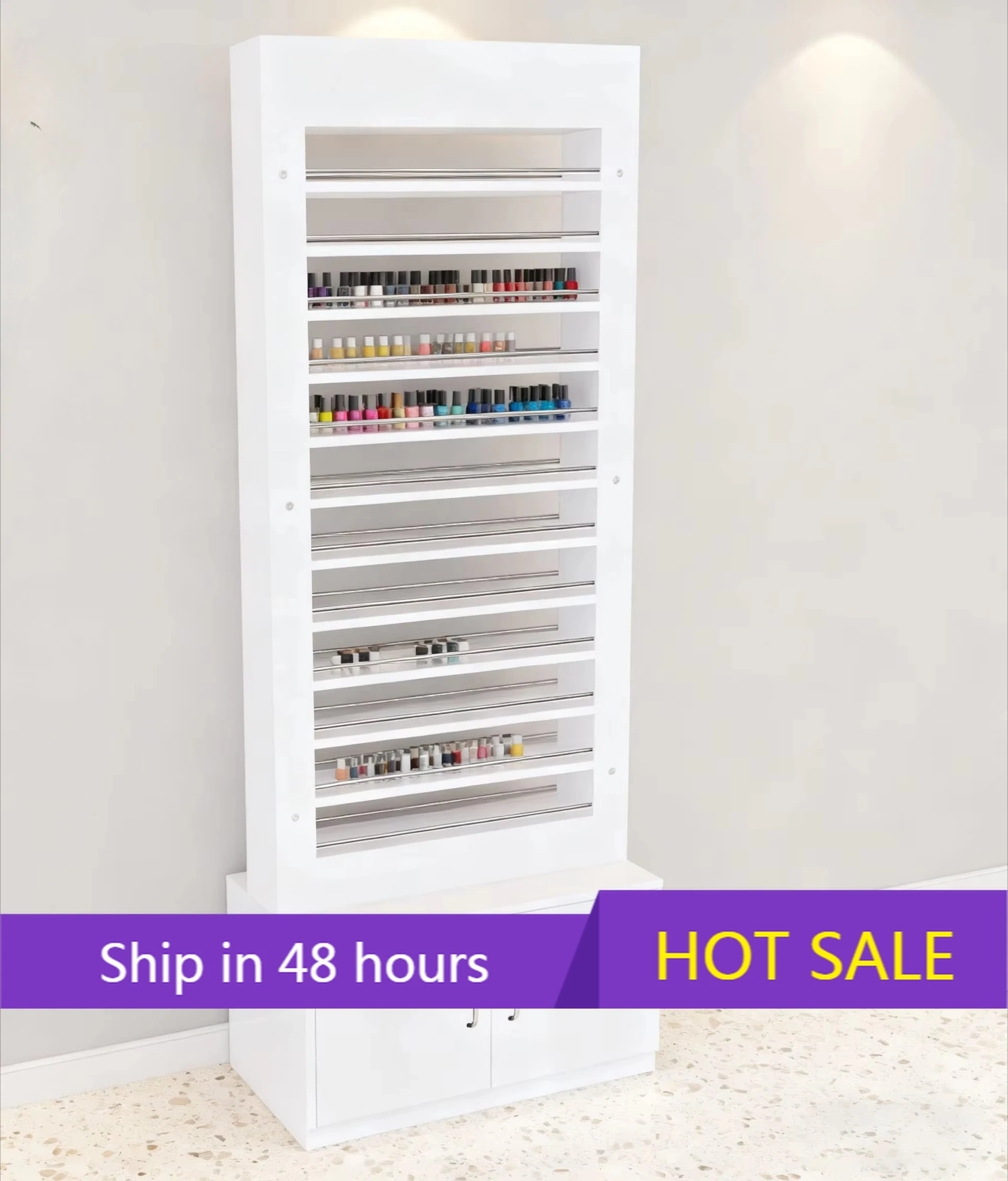 

YTYIN White Simple Nail Art Custom Display Rack with Strong Large Nail Polish Placement Space for Nail Salon Display Rack Furnit