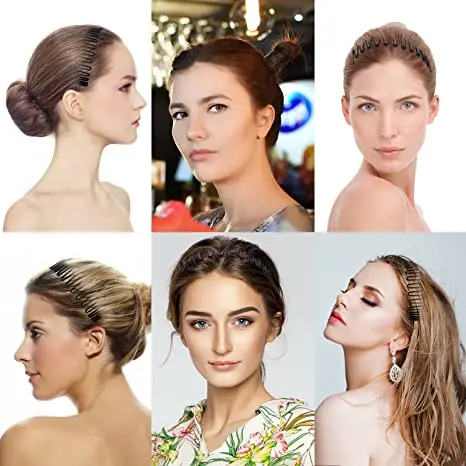 15 Stück volle runde Stretch kamm Stirnbänder flexible Kunststoff Kreis Haar wickel Haarband halter – Detail 11