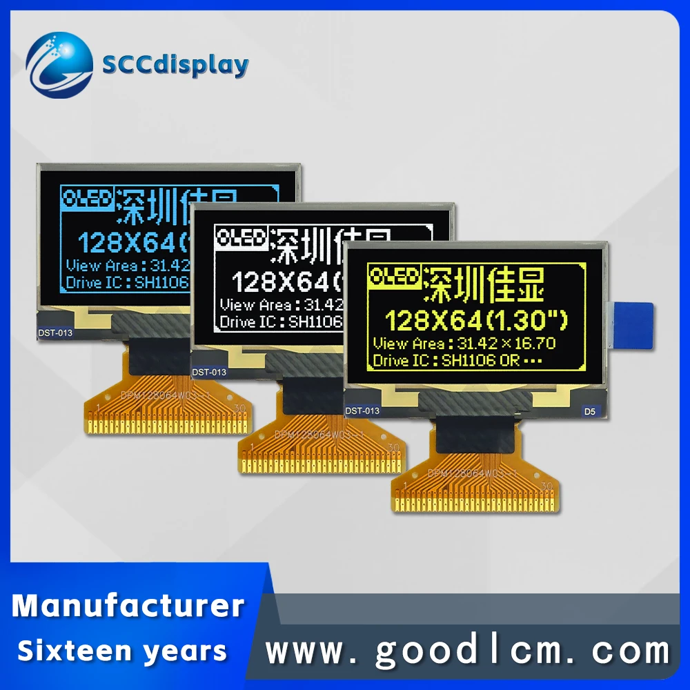 1.3 Inch 128x64 OLED LCD Display Module SJXD130-2864K-HJ White Blue Yellow OLED Screen for Embedded Projects Small LCD display