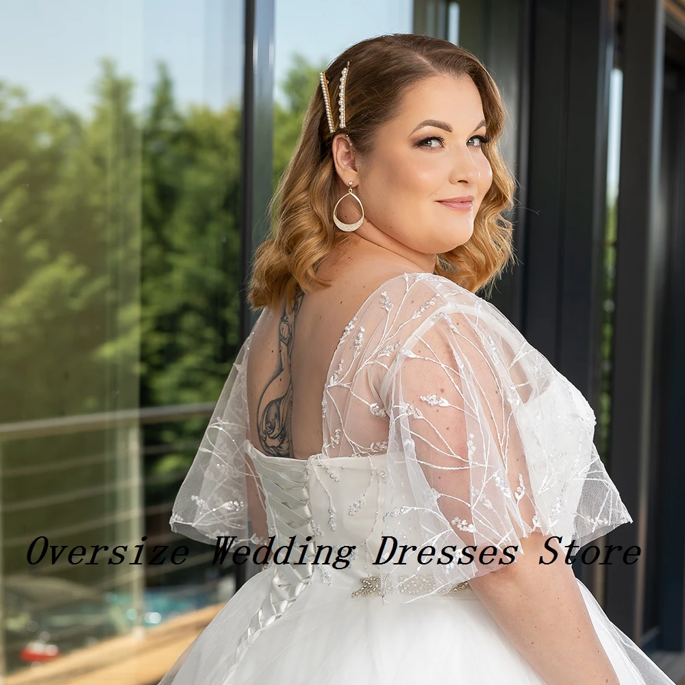 Elegantes vestidos de casamento sem alças com renda para mulheres, vestidos de noiva, meia manga, plus size, verão, novo, 2024