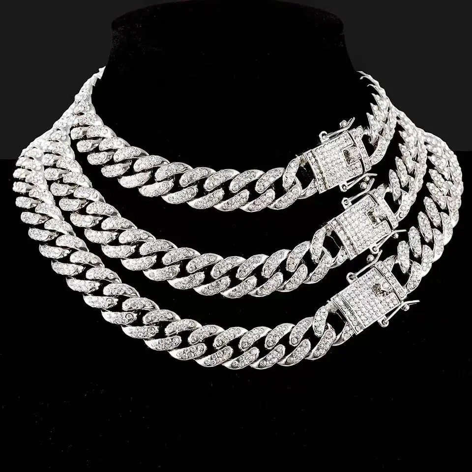 

Iced Out Necklace For Men Hip Hop 15MM Prong Cuban Chain Rapper Cuban Necklaces Punk Party Jewelry Gift 2023 Hot Free Shipping