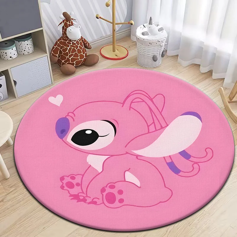 Stitch Printed Cartoon Round Carpet for kids Living Room Rugs Camping Picnic Mats Flannel Anti-Slip Rug Yoga Mat Gifts