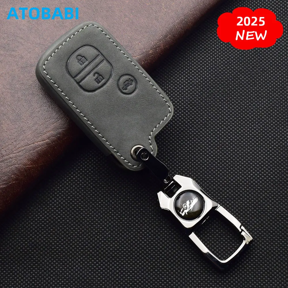 Graue Leder-Autoschlüsselhülle für Toyota 2015 2016 2017, Land Cruiser Prado Avensis Highlander Camry Vitz, Fernbedienung, Schutzhülle – Detail 8