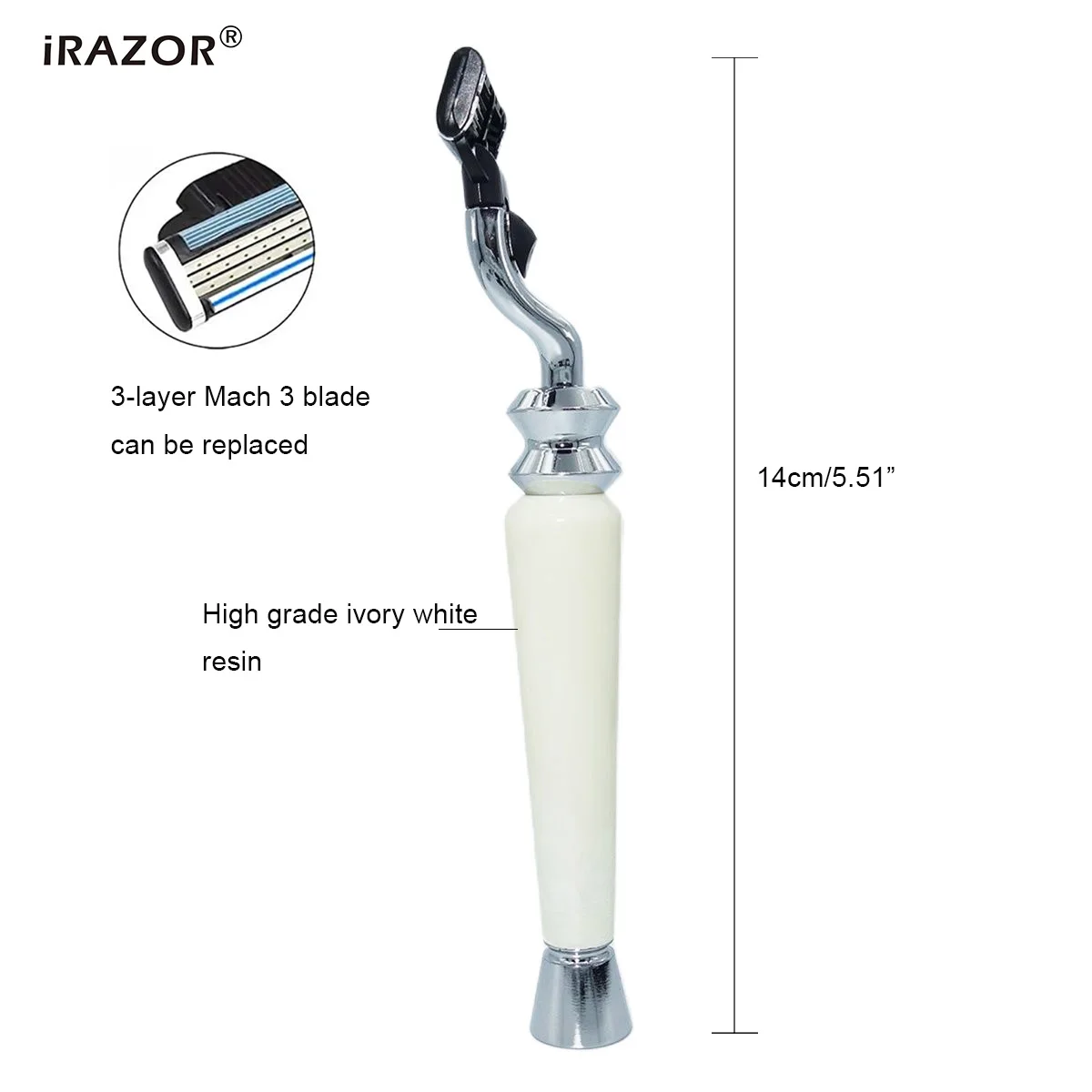 iRAZOR Classic Mach 3 Safety Razor Manual Ivory Resin Face Shaver for Men And Women with Replaceable Blade Hair Removal Tool