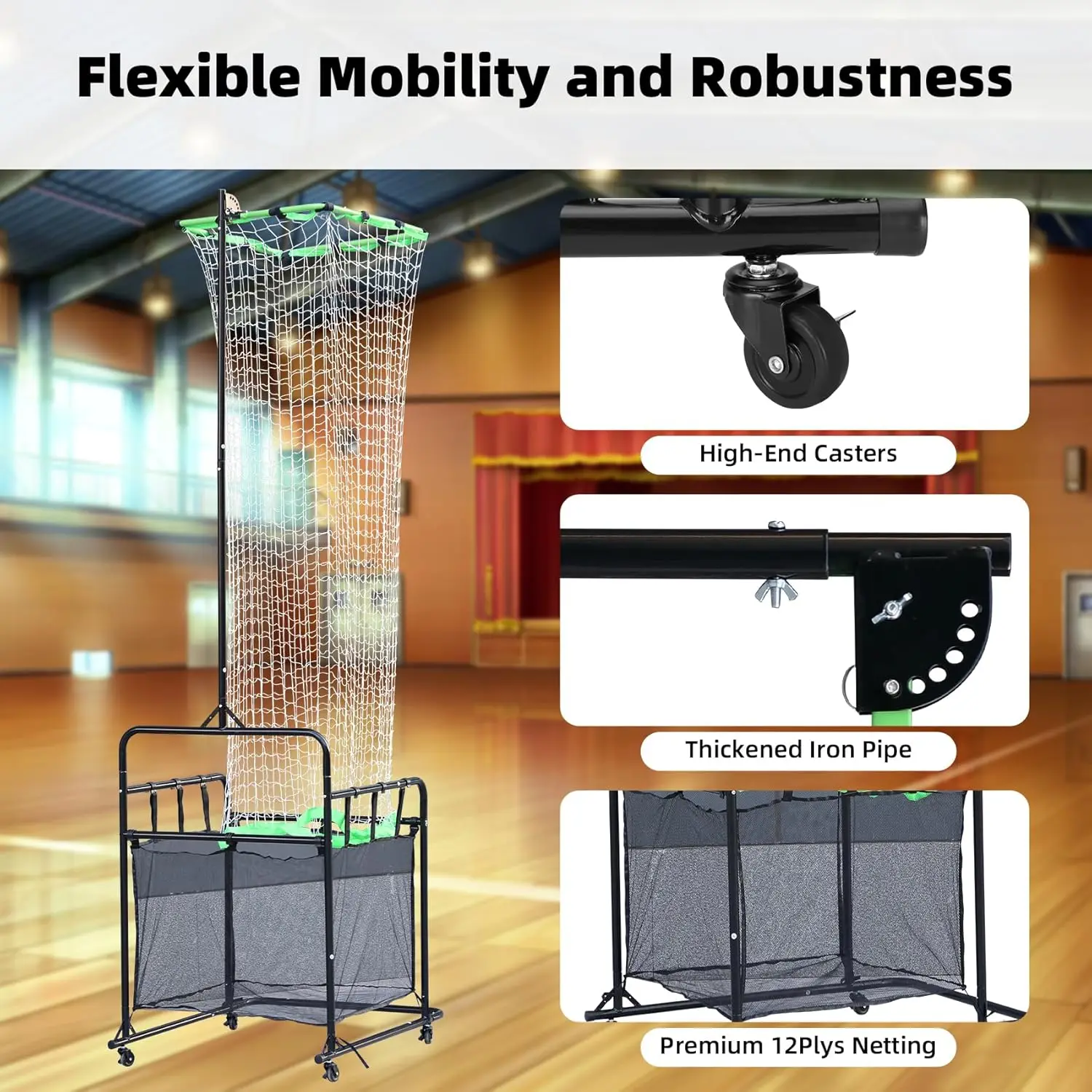 

Портативный регулируемый тренажер для установки волейбола, оборудование для сбора мячей с сеткой для установки тренировок по площадкам