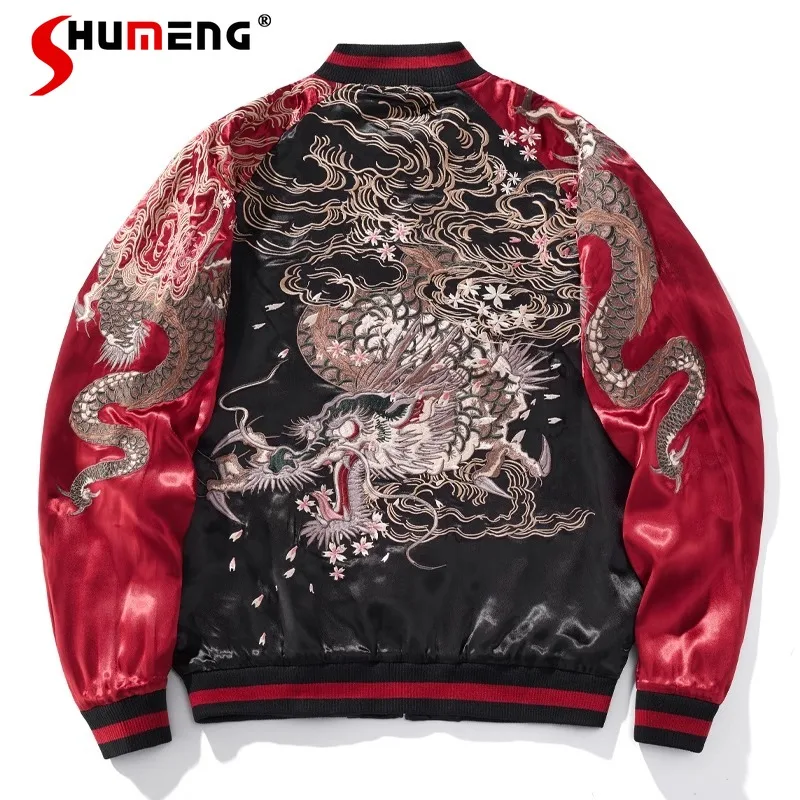 2024 Spring Autumn Machine Embroidery Dragon Jacket Men's Coat Red Double-Sided Baseball Uniform Fashion Brand Couple New Coat