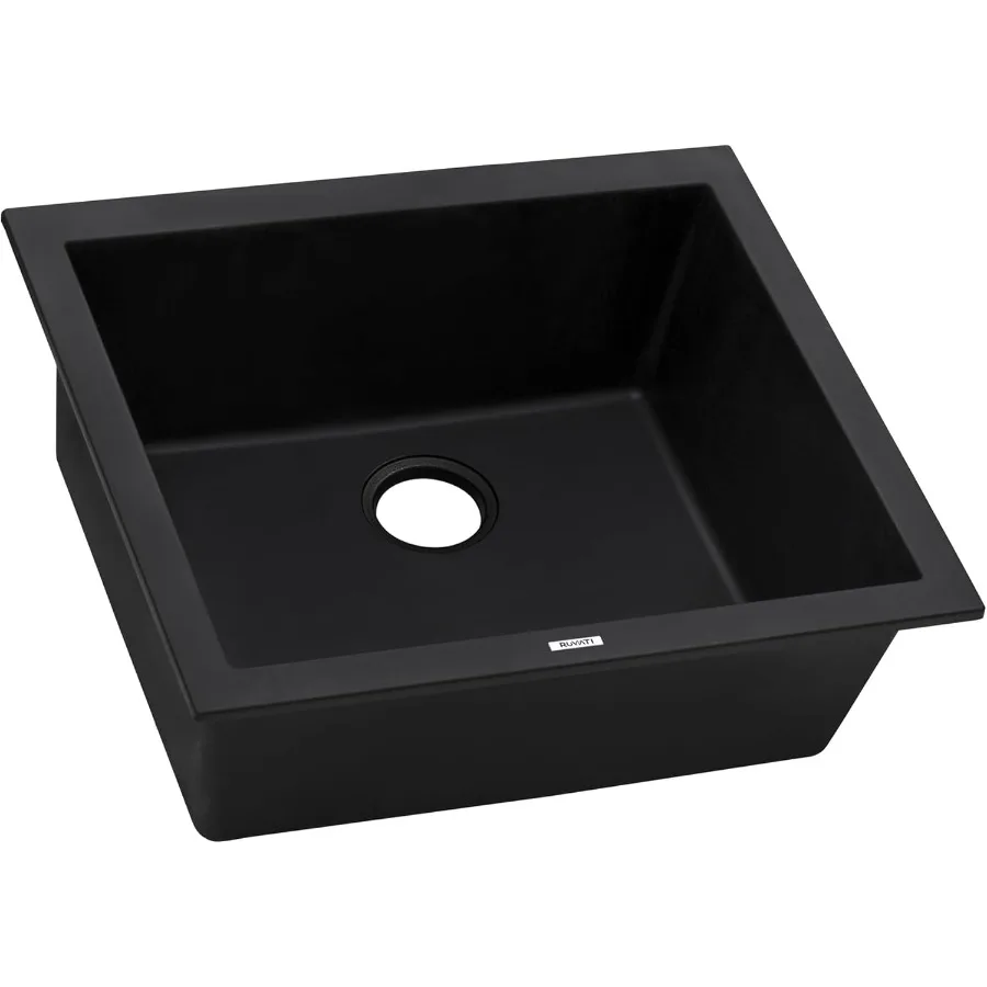 

21 x 18 inch Granite Composite Quartz Undermount Single Bowl Kitchen Sink in Midnight Black for Modern Kitchen Renovations Dura