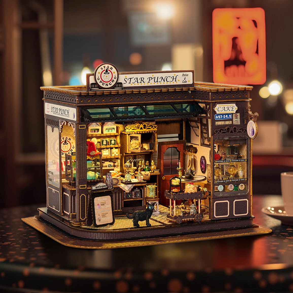 

IIECREATE DIY 3D Wooden Puzzle 9.5'' DIY Toy Handmade Miniature House Kit Magic Cafe Shop Model Toy Gift for Adult