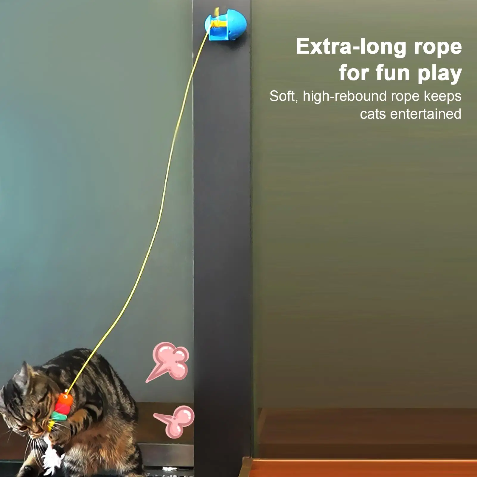 Indoor Cats Rope Toy Electric Teaser With Light And Sound Electric Cat Toy Rope Auto Retracting For Bedroom Study Room Cabinet