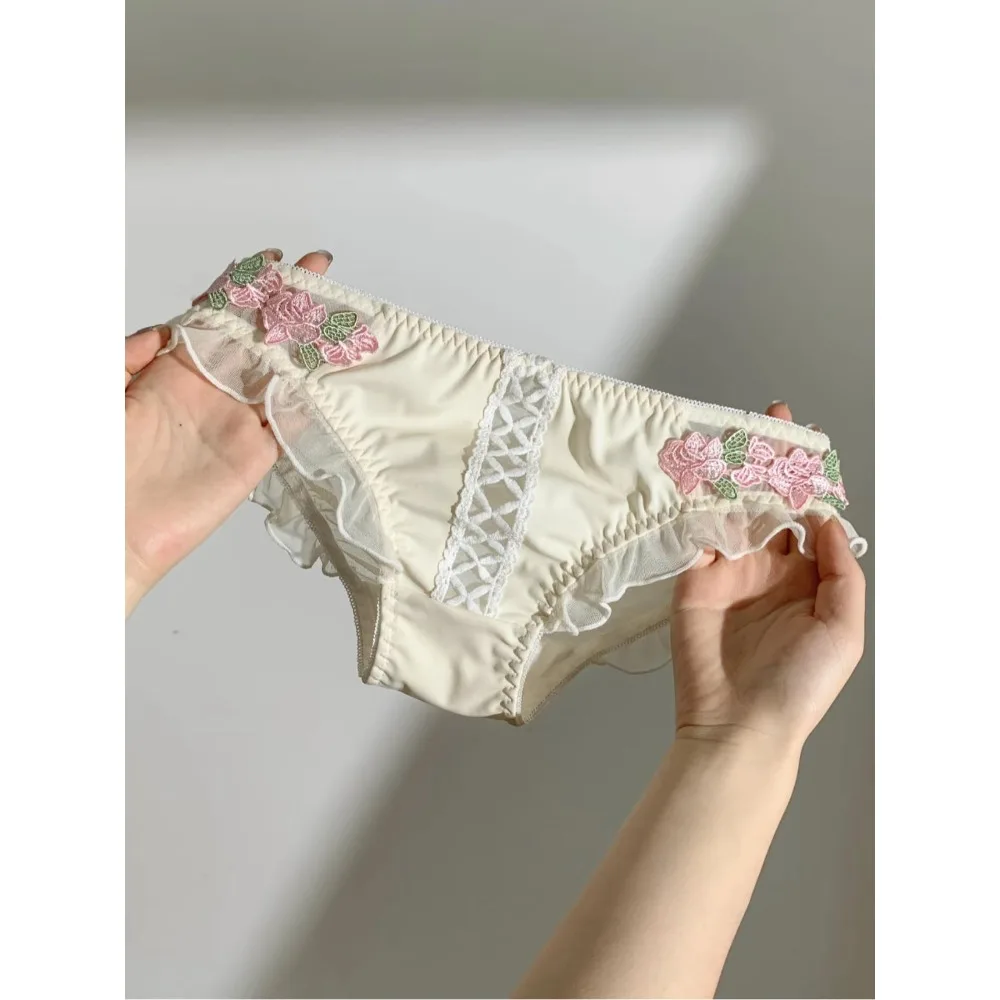 Conjunto de lencería de encaje japonés dulce para mujer, estilo Pure Desire, sexy, push-up, sin aros, fino, transpirable, sujetador y bragas de verano, tallas 32-38