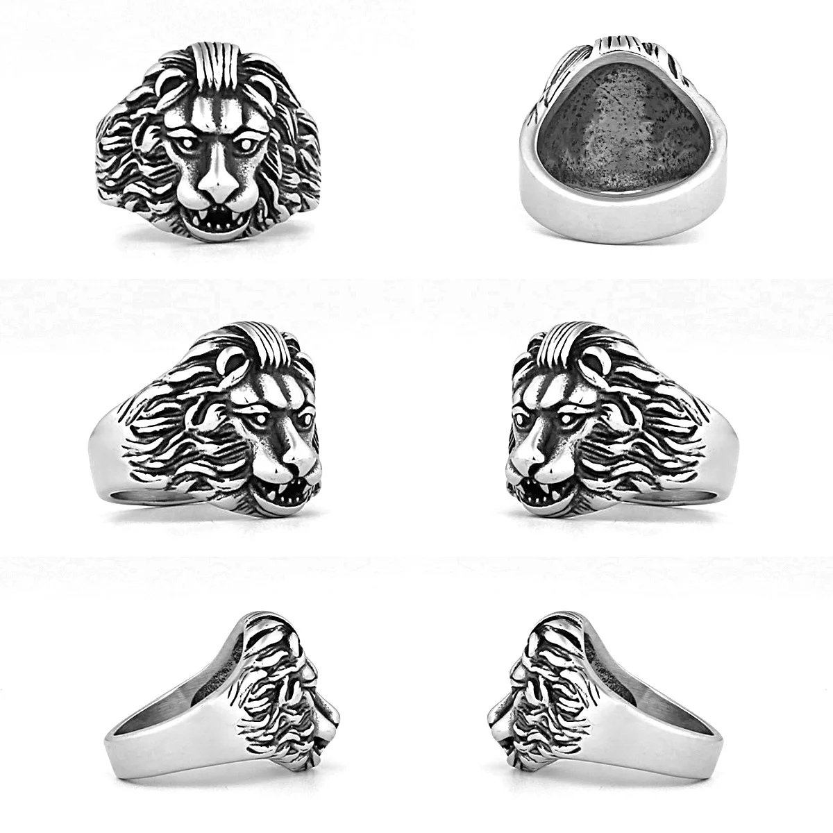 

Street Hip Hop Animal Big Lion Head Ring Men's Fashion Stainless Steel Rings Size 8-14