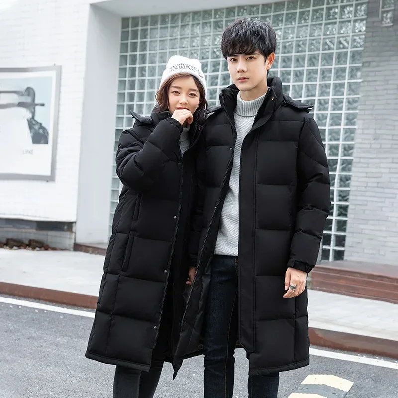 New Over-the-Knee Long Down Jacket Men  Women Couple Winter White Duck Down Thickened Korean Style School Uniform