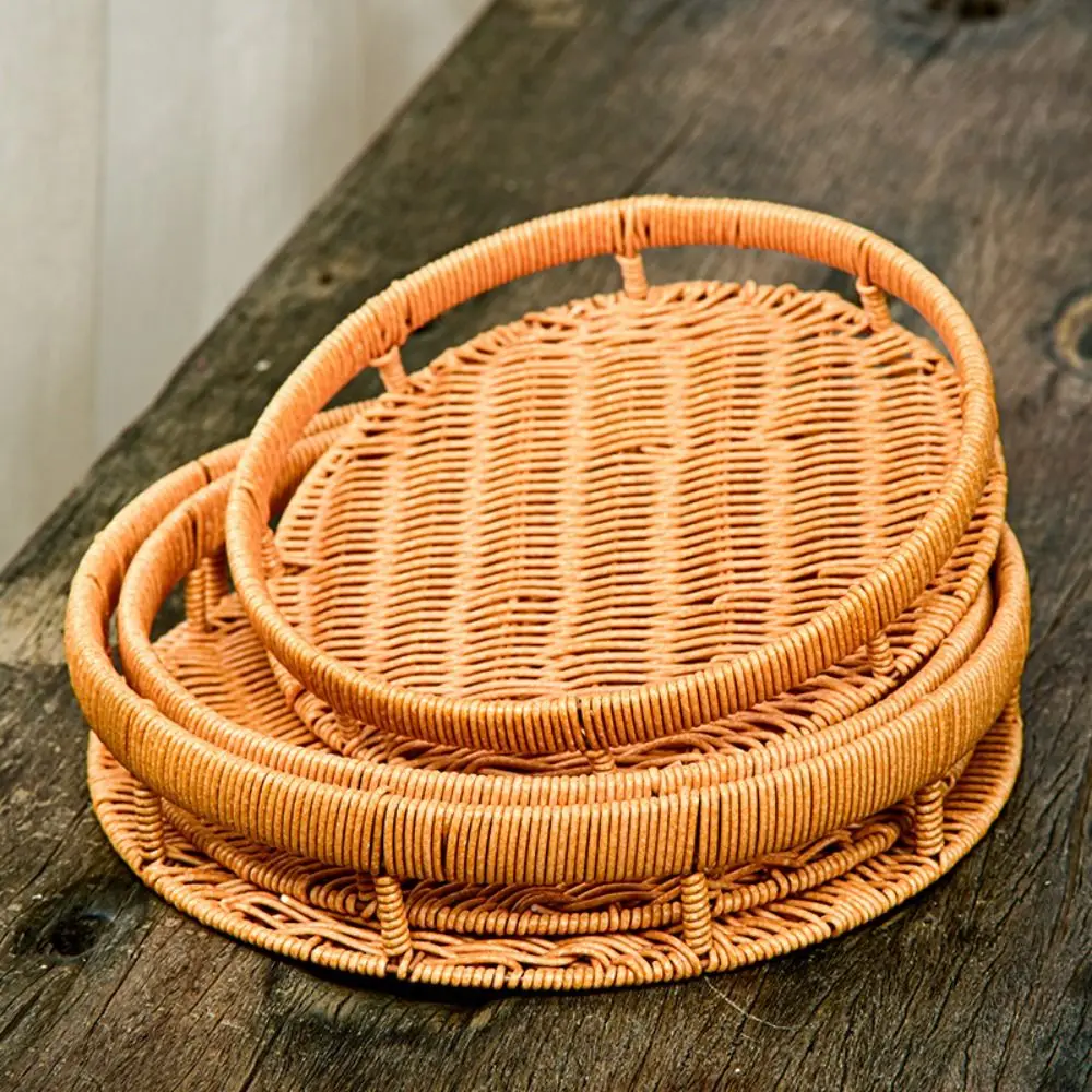 Multistyles Imitation Rattan Fruit Plate Retro Woven Handheld Creative House Candy Packaging Storage Rattan Woven Tea Tray