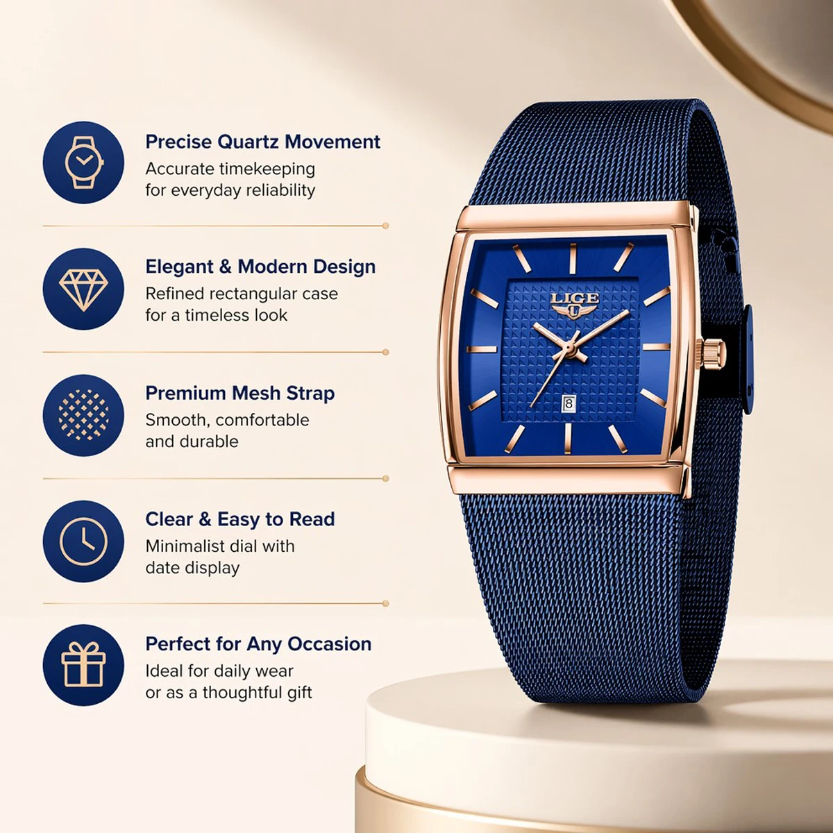 

LIGE Top Luxury Men Wristwatch Waterproof Luminous Stainless Steel Mesh Date Man Watch Fashion Business Quartz Men's Watches