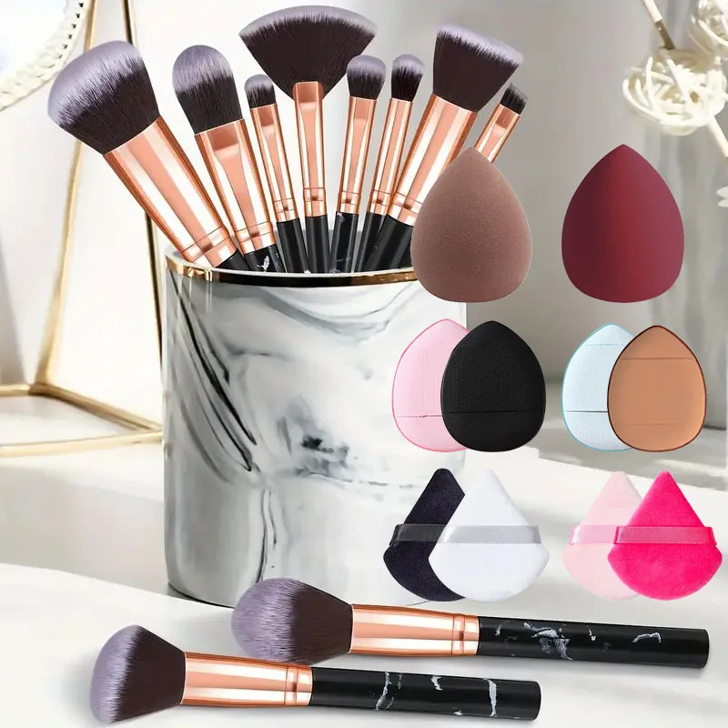 10PCS Professional Makeup Brushes Set Sponge Beauty Sponge for Women Cosmetic Brush Loose Powder Brush Blending Beauty Tools