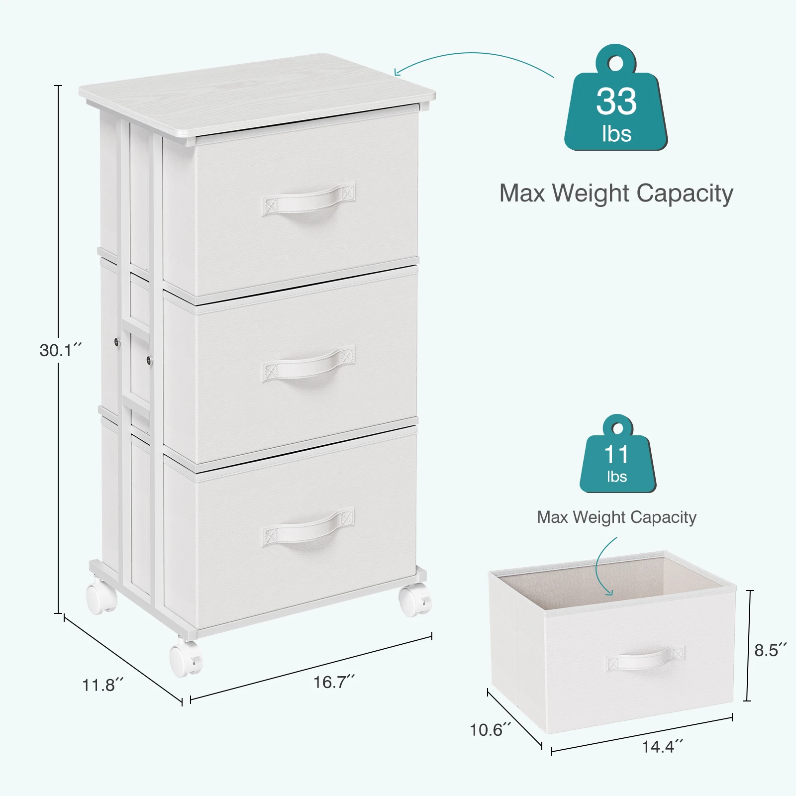 JHK 3 Drawers Dresser Storage Cabinet with Wheels Rolling Fabric Dresser Tower Storage Cabinet Organizer with Steel Frame for Closet Bedroom Entryway