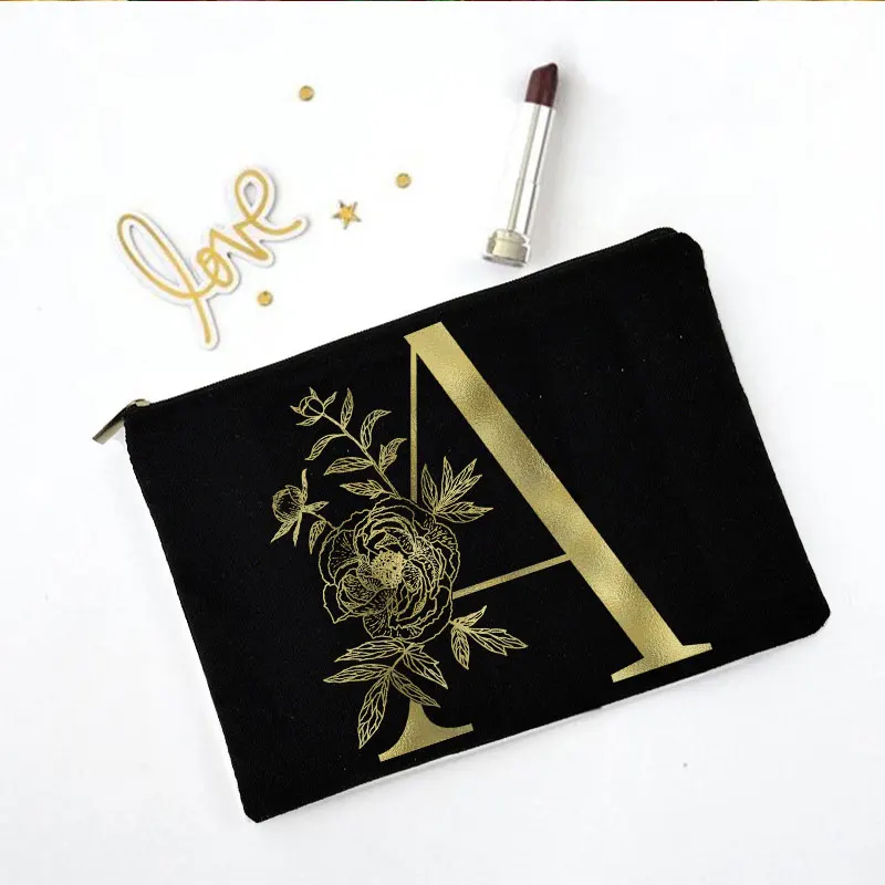 

Gift Beautiful Women's Bag Bridesmaid Makeup Bag Flower Alphabet Printed Storage Bag Cosmetic Bags for Bride Bridesmaid Proposal