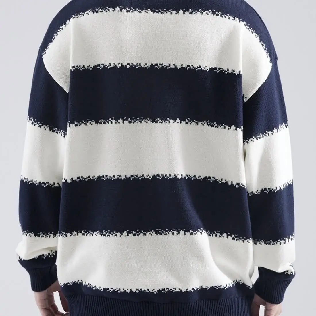 

Свободный мужской вязаный свитер, круглый пуловер, осень-зима, теплый базовый слой, повседневный, в полоску, удобный полиэстер