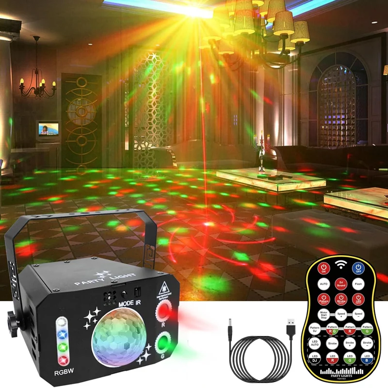 Disco Party Light LED DJ Stage Laser Projector Remote Voice Controlled Red Green Blue Strobe Lights Holiday Christmas Club Decor