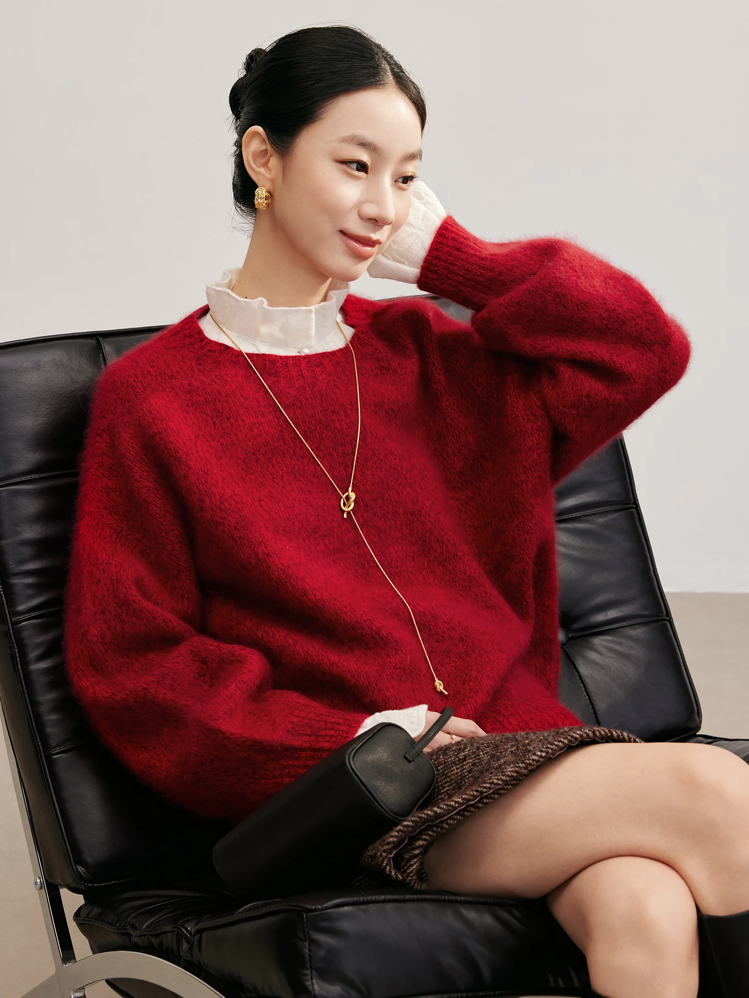 

Женский теплый уютный вязаный свитер Ji Qirui из 100% шерсти, свободного кроя, с длинными рукавами и круглым вырезом, цвет: камелия