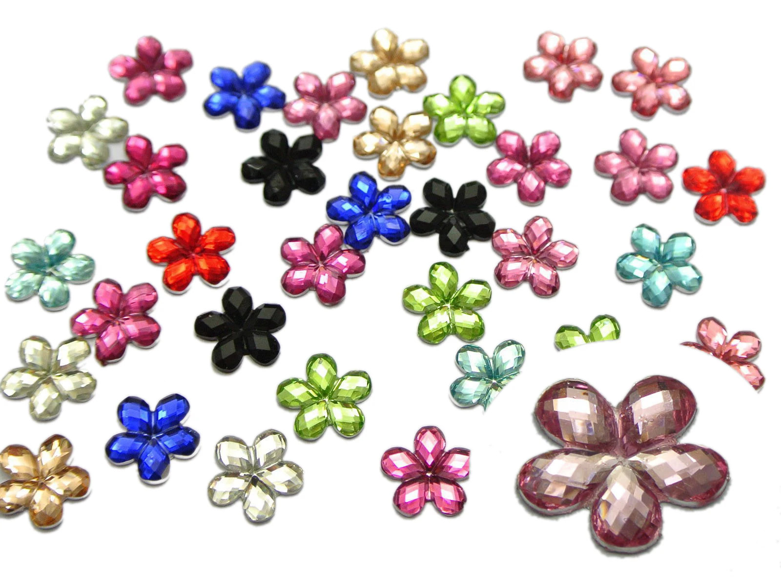 500 Mixed Color Acrylic Flatback Faceted Flower Rhinestone Gems 8mm