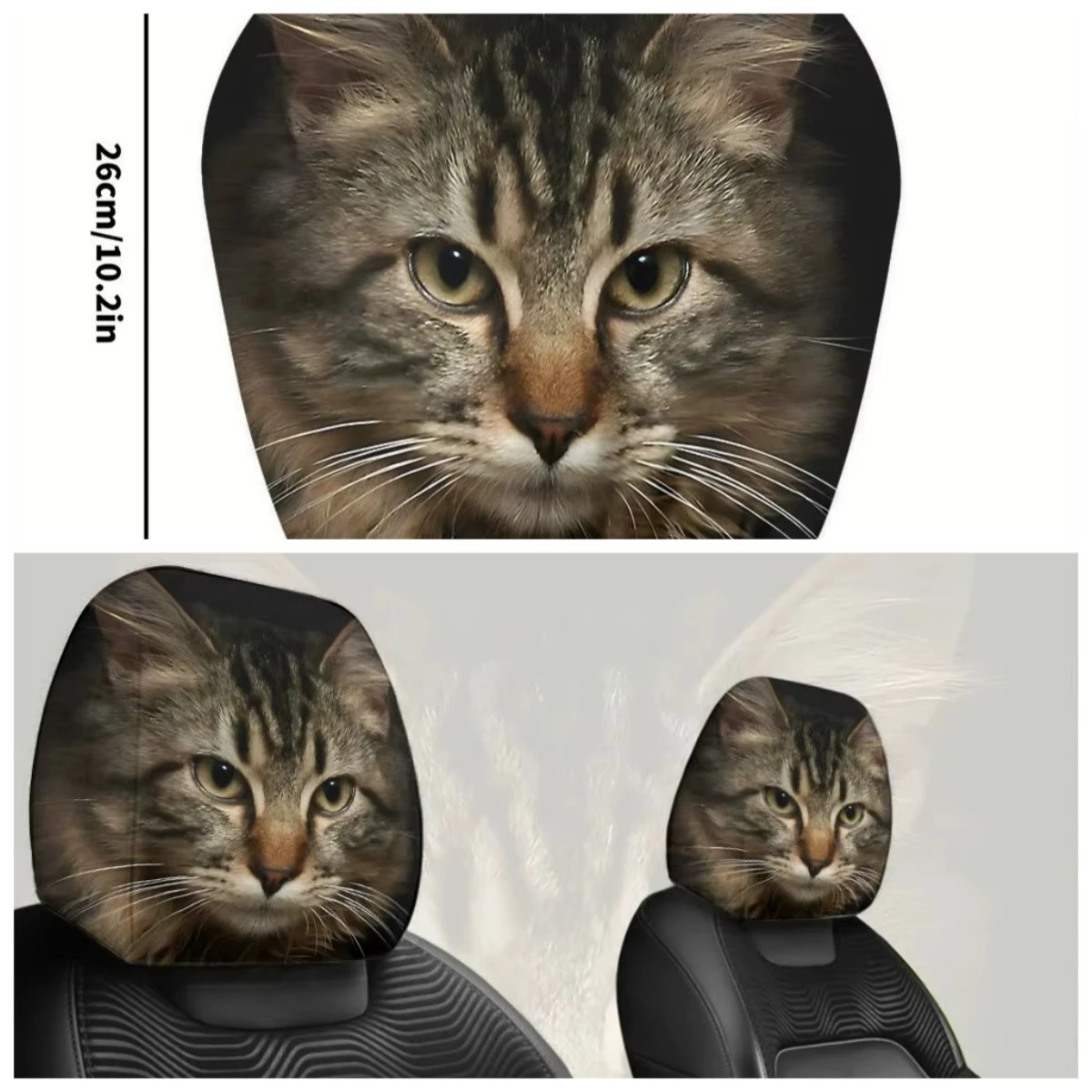 Exclusive holiday gift for pet lovers:cute tiger-striped cat breathable car headrest covers 2pccs, suitable for all seasons