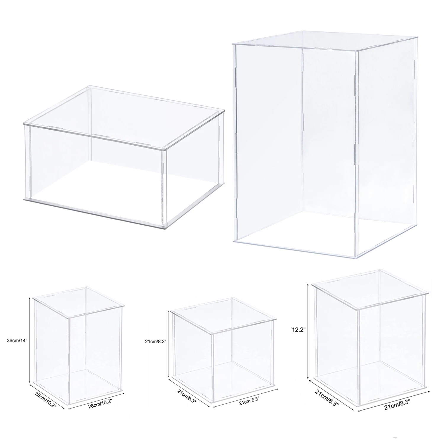 

Acrylic Storage Box White Bottom Square Clear Cosmetics Storage Box Dust-Proof Desktop Display Box Collectible Doll Car Model