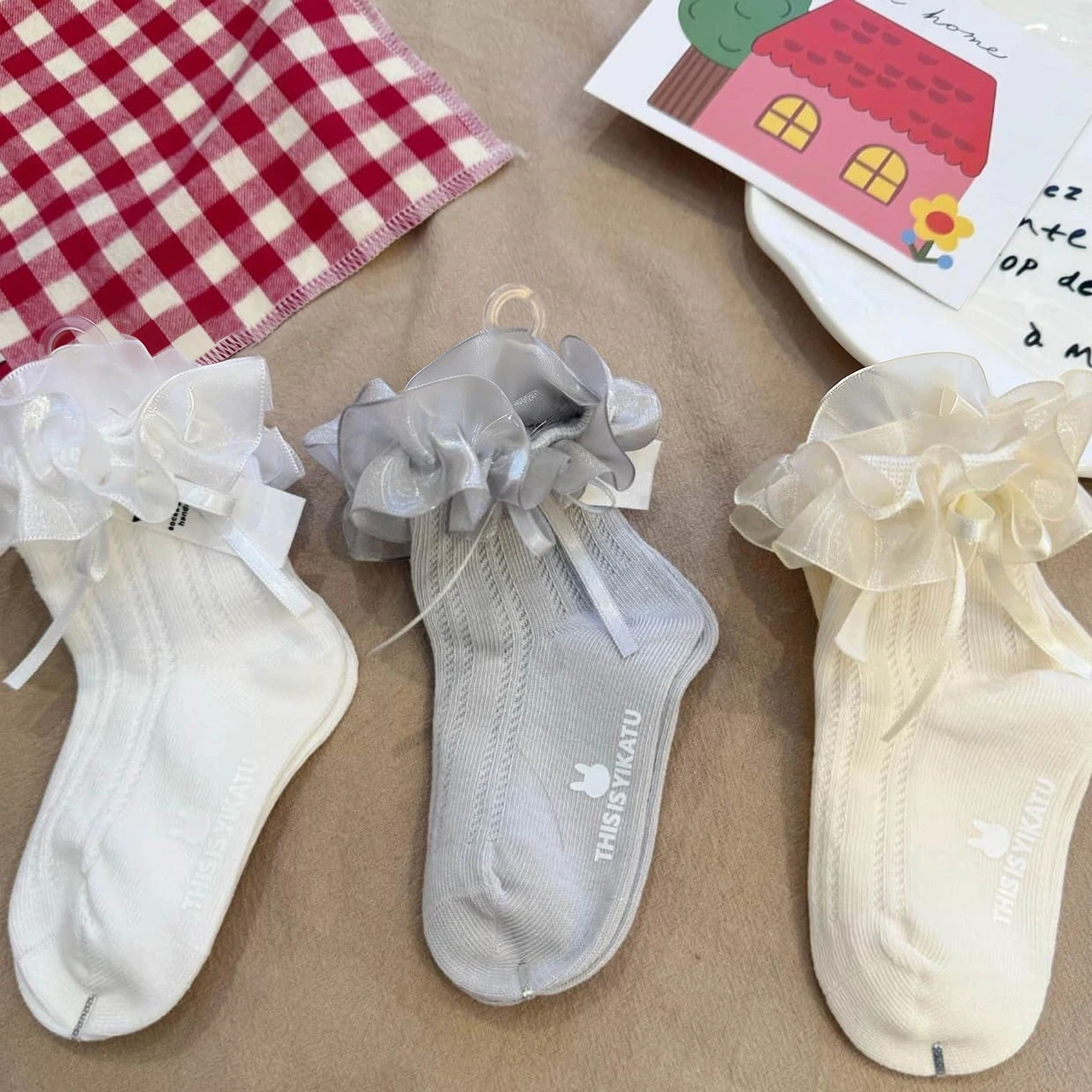 Princess Girls Lace Ruffle Socks Sweet Bow Children Calf Sock Breathable Summer Cotton Sock 3-8Year Kids Mid Tube Socks Footwear