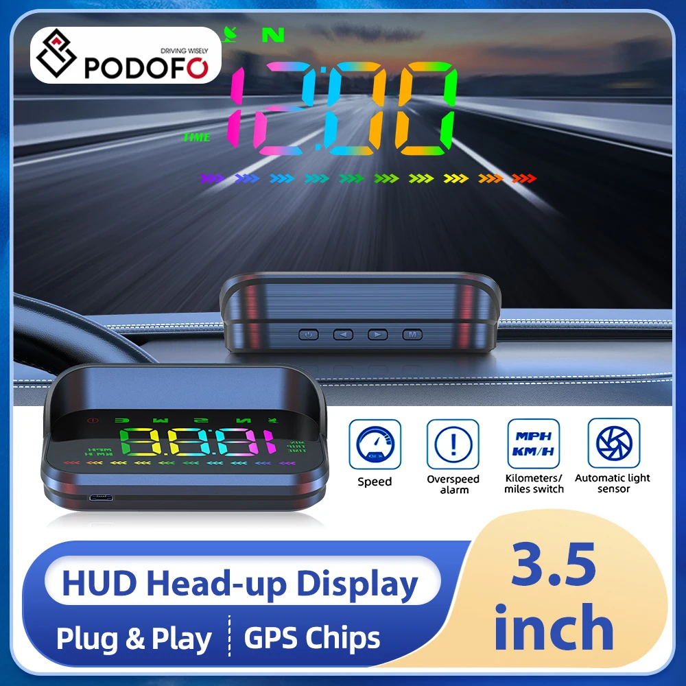 Podofo GPS HUD Head-Up Display Windshield Car Speedometer Projector Digital Accessories For All Car