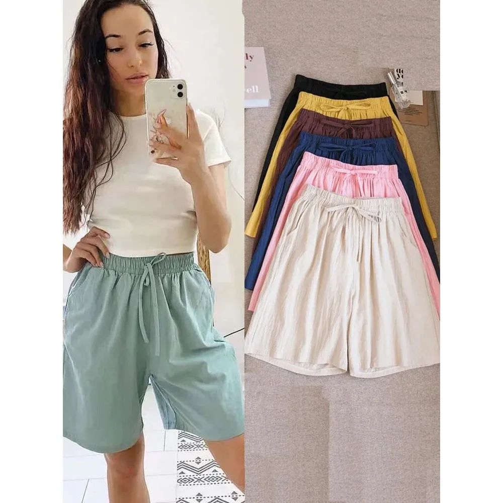 

Женские хлопковые шорты 2024 года: повседневные летние брюки с высокой талией, двумя карманами, удобные, дышащие, эластичные джинсовые шорты