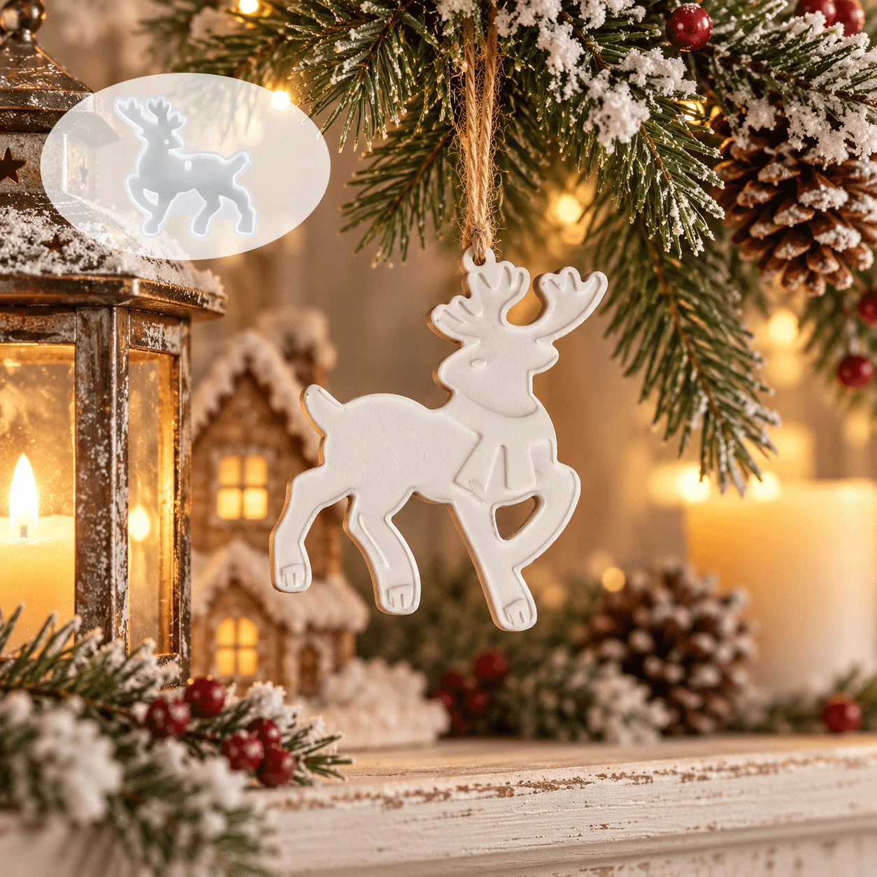 Christmas Reindeer Hanging Ornament Silicone Mold DIY Epoxy Resin Plaster Aroma Wax Slice Mould Xmas Tree Pendant Craft