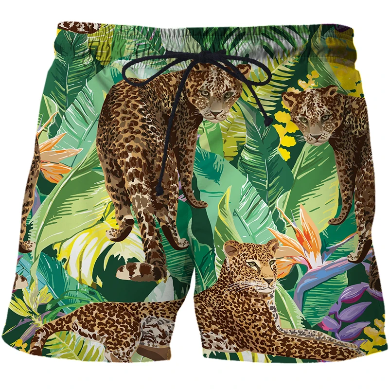 

Boys Swim Trunks Leopard Animal Tropical Leaves Toddler Swim Shorts Little Boys Board Shorts